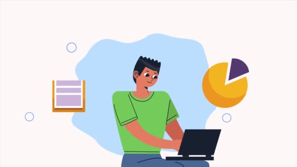 Statistics Pie Man Using Laptop Video Animated — Stock video