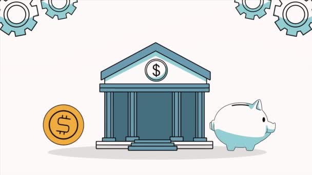 Money Dollar Bank Building Video Animated — Vídeo de stock