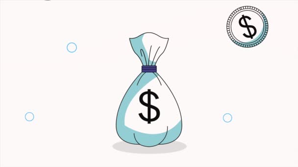 Dinheiro Dólares Saco Animação Financeira Vídeo Animado — Vídeo de Stock