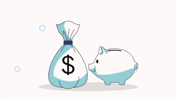 Pieniądze Dolarów Torba Animacja Finansowa Wideo Animowane — Wideo stockowe