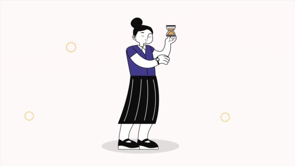 Жінка Анімацією Персонажа Годину Відео Анімовані — стокове відео