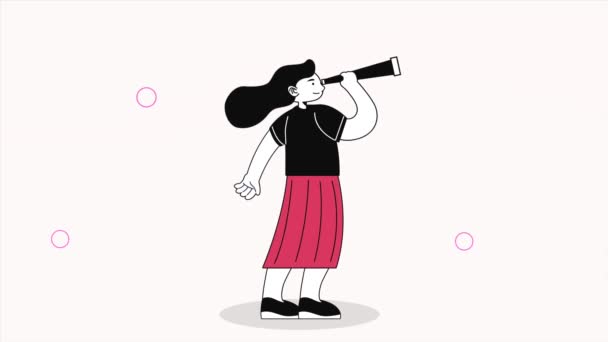 Woman Avatar Telescope Animation Video Animated — 图库视频影像