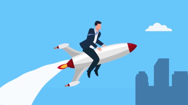 Elegant Business Man Rocket Animation Video Animated — 图库视频影像