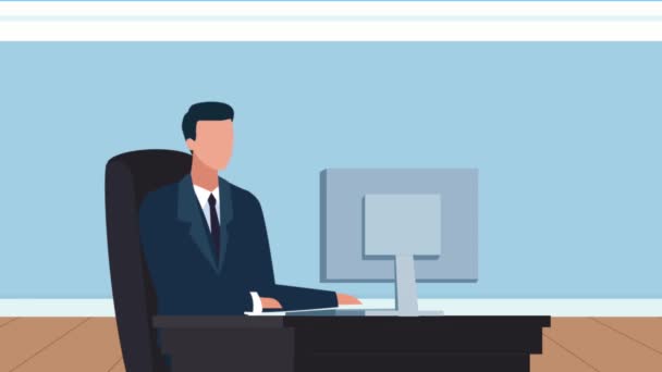 Elegant Business Man Using Desktop Video Animated — Stock video