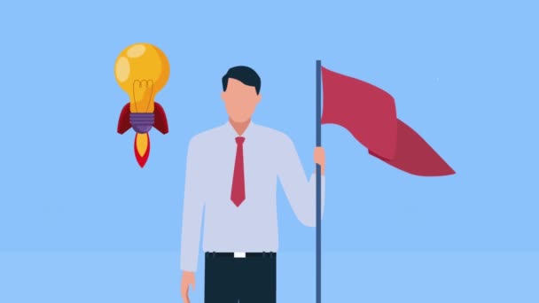 Элегантный Бизнесмен Флагом Анимации Видео Анимации — стоковое видео