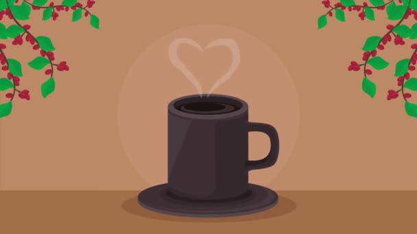 Чашка Кофе Анимацией Сердца Видео Анимированных — стоковое видео