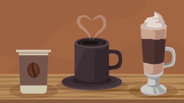 Coffee Drinks Differents Products Animation Video Animated — Video Stock