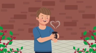 man drinking coffee character animation ,4k video animated