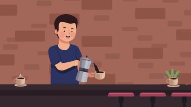 man serving coffee character animation,4k video animated