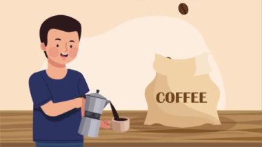 man serving coffee character animation,4k video animated