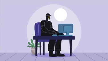 hacker attacking desktop cyber fraud animation ,4k video animated