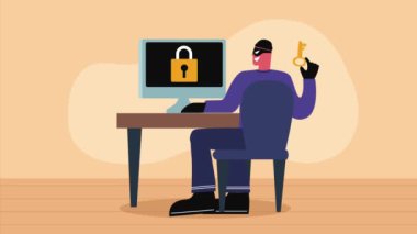 hacker with desktop cyber fraud animation ,4k video animated
