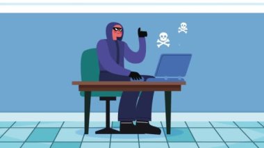 hacker with laptop cyber fraud animation ,4k video animated