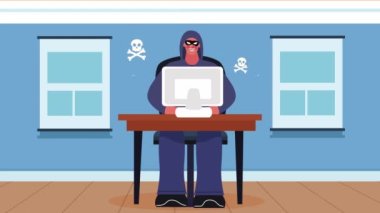 hacker with desktop cyber fraud animation ,4k video animated