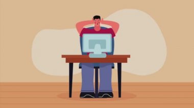 man using desktop computer tech ,4k video animated