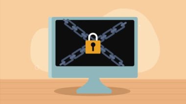 desktop being cyber attacked ,4k video animated