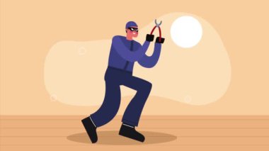 hacker with cable cutter cyber fraud animation ,4k video animated