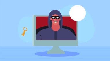 hacker in desktop cyber fraud animation ,4k video animated