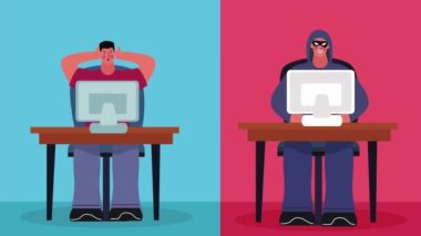 man being cyber attacked scene ,4k video animated