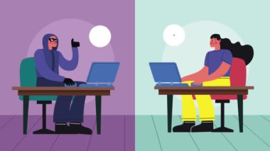 hacker attacking woman cyber fraud animation ,4k video animated