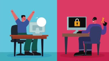 hacker attacking man cyber fraud animation ,4k video animated