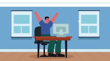 man using desktop computer tech ,4k video animated