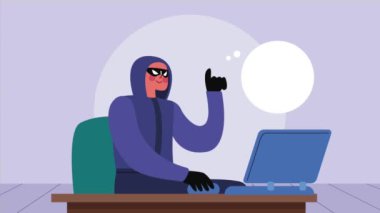 hacker with laptop cyber fraud animation ,4k video animated