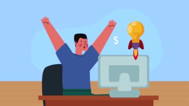 man using desktop computer tech ,4k video animated