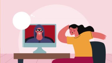 woman being cyber attacked ,4k video animated