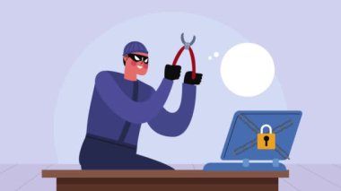 hacker with laptop cyber fraud animation ,4k video animated