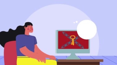 woman being cyber attacked ,4k video animated