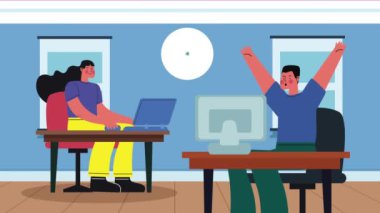 couple using computers workers animation ,4k video animated