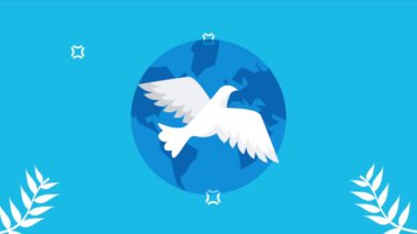 peace animation with dove in planet ,4k video animated