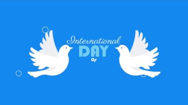 international day of peace lettering with doves,4k video animated