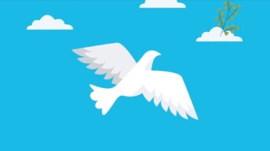 peace animation with dove and branches ,4k video animated