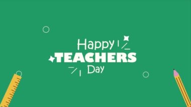 happy teachers day lettering with supplies ,4k video animated