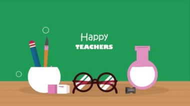 happy teachers day lettering with supplies ,4k video animated