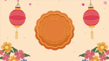 mid autumn animation with lanterns ,4k video animated