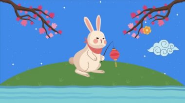mid autumn animation with rabbit,4k video animated