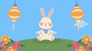 mid autumn animation with rabbit,4k video animated