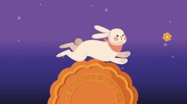 mid autumn animation with rabbit running ,4k video animated