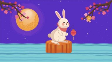 mid autumn animation with rabbit,4k video animated