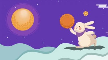 mid autumn animation with rabbit ,4k video animated