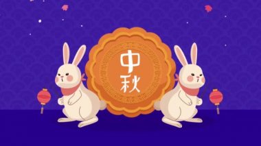 mid autumn animation with rabbits ,4k video animated