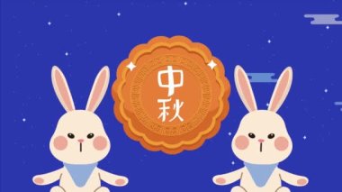 mid autumn animation with chinese letters ,4k video animated