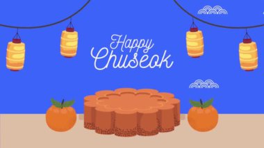 happy chuseok celebration lettering with lamps ,4k video animated