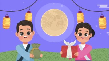 happy chuseok animation with couple ,4k video animated