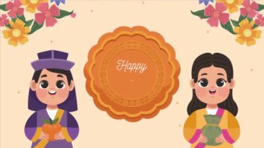 happy chuseok celebration lettering with couple ,4k video animated