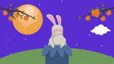 happy chuseok animation with rabbit ,4k video animated