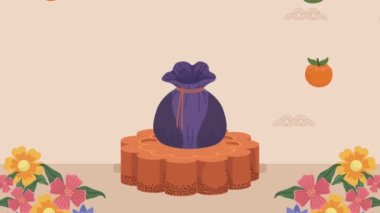 happy chuseok animation with mooncake ,4k video animated